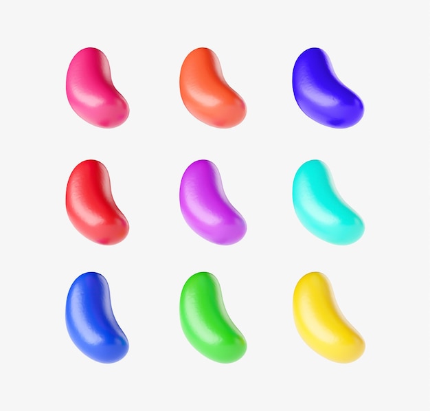 Fagioli di gelatina colorati rotondi Jellybeans isolati su sfondo bianco 3d Illustration