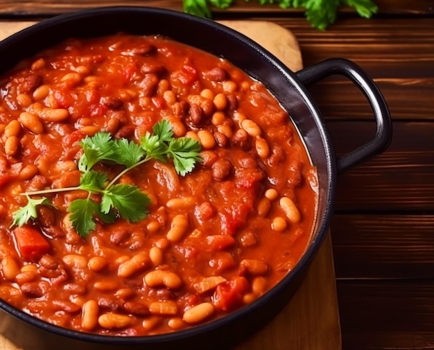 Fagioli in salsa di pomodoro cibo di campagna e idea di ricetta facile per blog di menu e libro di cucina generativa ai