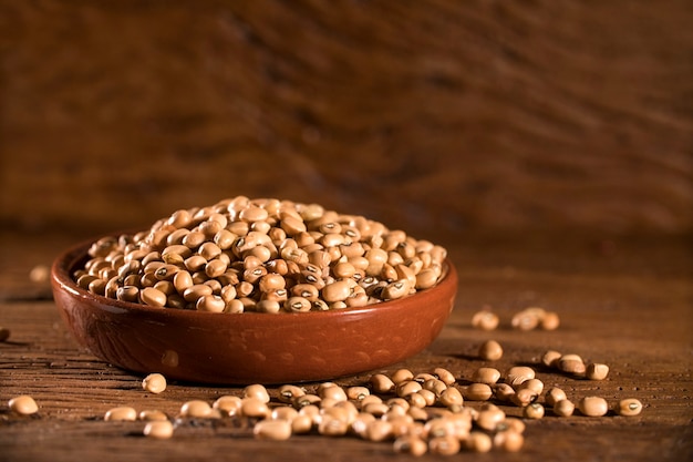 fagioli in una ciotola sul tavolo di legno