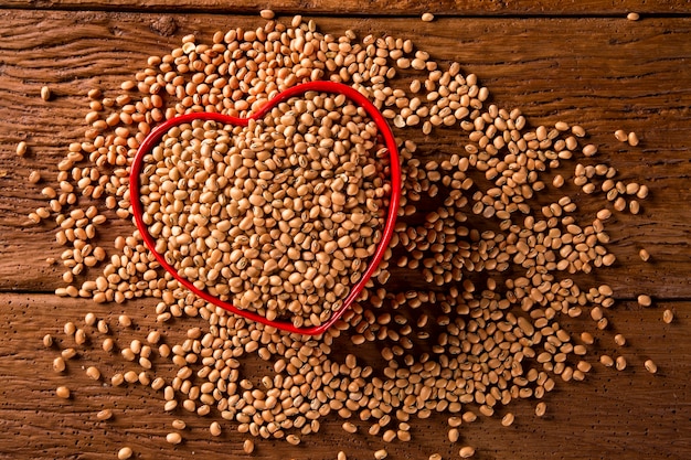 fagioli marroni nella ciotola del cuore sulla tavola di legno