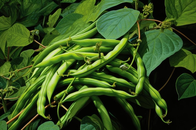 Fagiolini che crescono in un giardino in estate IA generativa