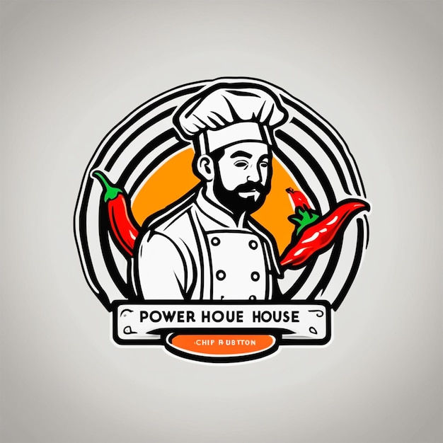 Fai un logo di Power House e il concetto è Chef Cap e Hot Fire Chilli Powerspicy