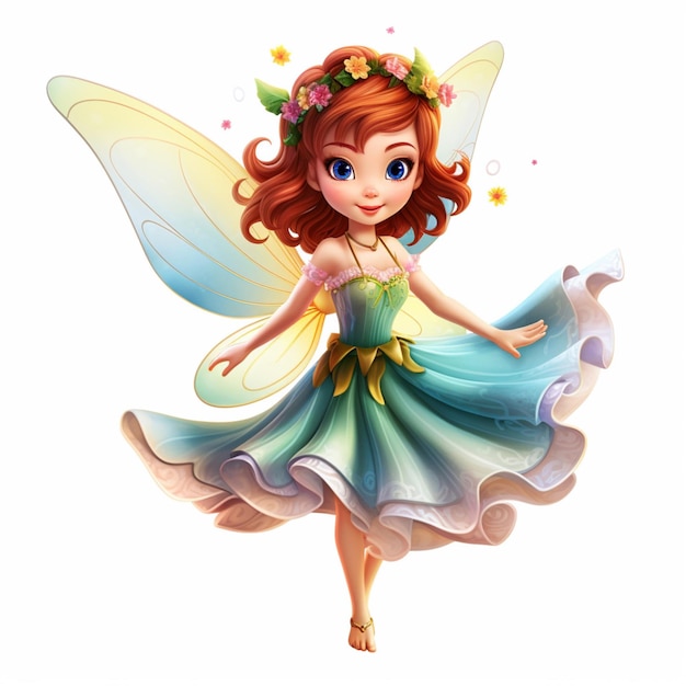 Fairy 2d cartone animato illustraton su sfondo bianco alto