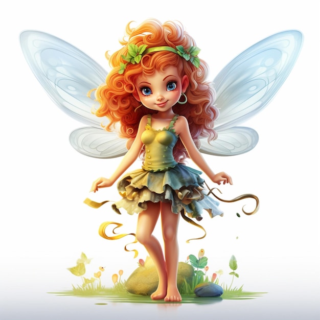 Fairy 2d cartone animato illustraton su sfondo bianco alto