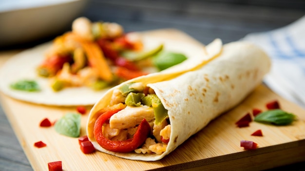 Fajitas messicane di pollo con verdure in un ristorante a Mejico City.