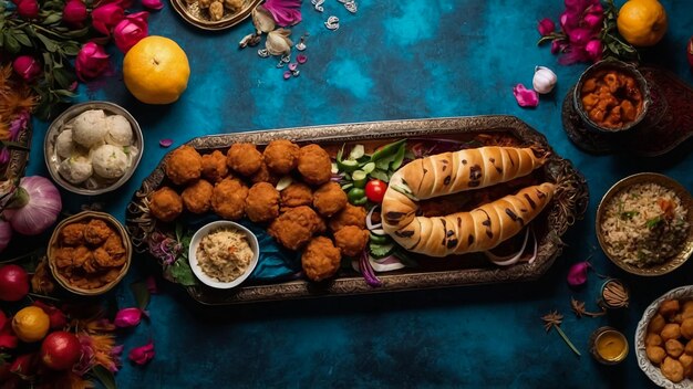 Falafel hummus shakshuka insalata israeliana piatti tradizionali della cucina israeliana vista dall'alto