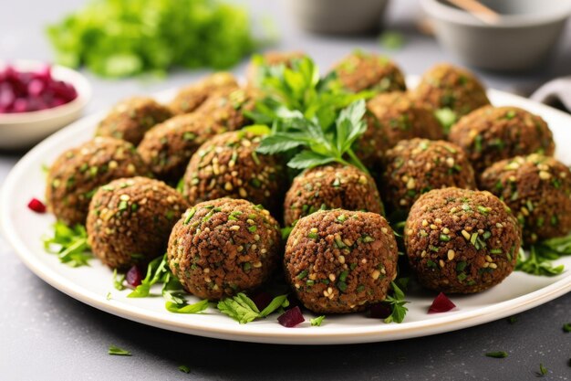 Falafel mediorientale su un piatto bianco