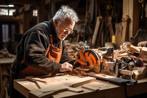 Falegname maschio nel negozio di legno