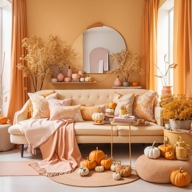 Fall Home Decor in una palette pastello arancione e gialla