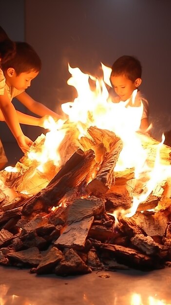 falò con fuoco di legna