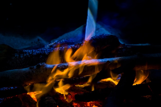 Falò, fuoco e cenere, colori blu e giallo