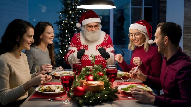 Famiglia a cena di Natale a tavola