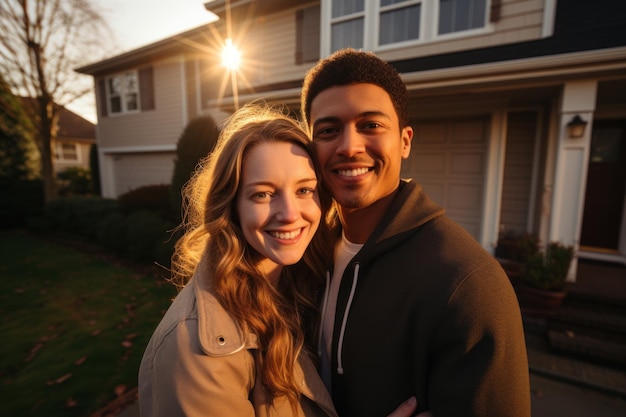 Famiglia afroamericana davanti alla casa appena comprata sorride orgogliosamente