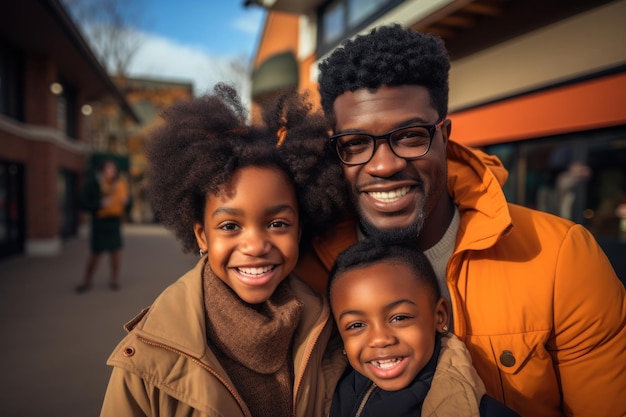 Famiglia afroamericana davanti alla casa appena comprata sorride orgogliosamente