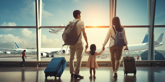 Famiglia asiatica all'aeroporto Tema del viaggio Foto di alta qualità AI generativa