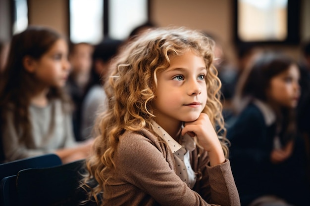 Famiglia bella persona alla scrivania che studia amicizia in aula femminile insieme triste giovani ragazze scuola seduta scolaretta elementare educazione bambini bambini figlia infanzia