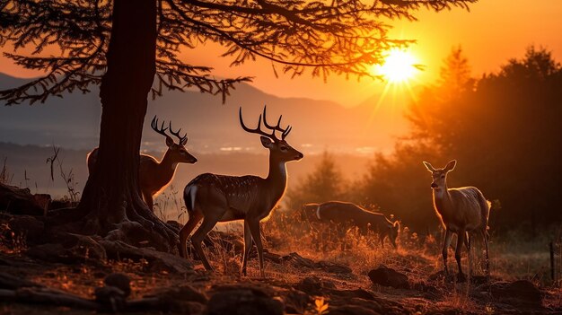 famiglia cervo al tramonto a thung kramang chaiyaphum