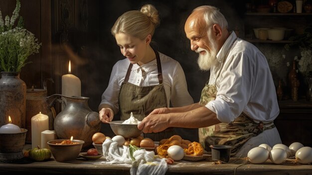 famiglia che prepara la cena di Pasqua