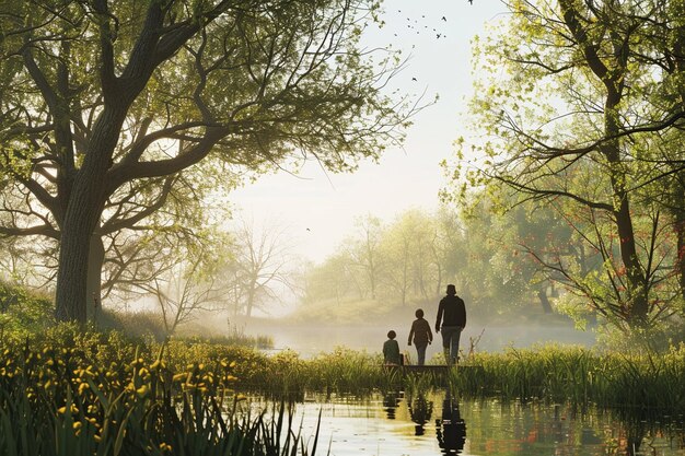 Famiglia che si gode di una tranquilla passeggiata nella natura per la Giornata delle Madri