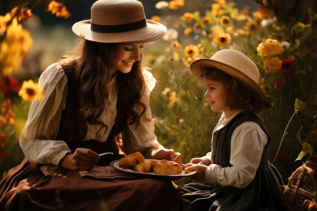 Famiglia che si gode un picnic nel fine settimana IA generativa