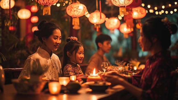Famiglia chinse felice a cena e a festeggiare il Capodanno chinse