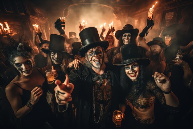 Famiglia con costumi di Halloween che si fa un selfie a una festa