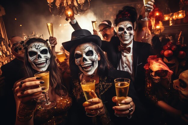 Famiglia con costumi di Halloween che si fa un selfie a una festa