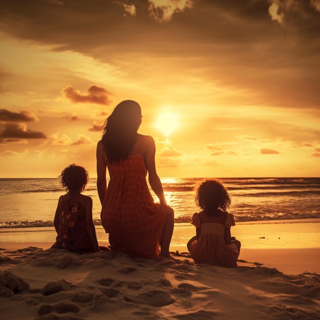 famiglia con il tramonto