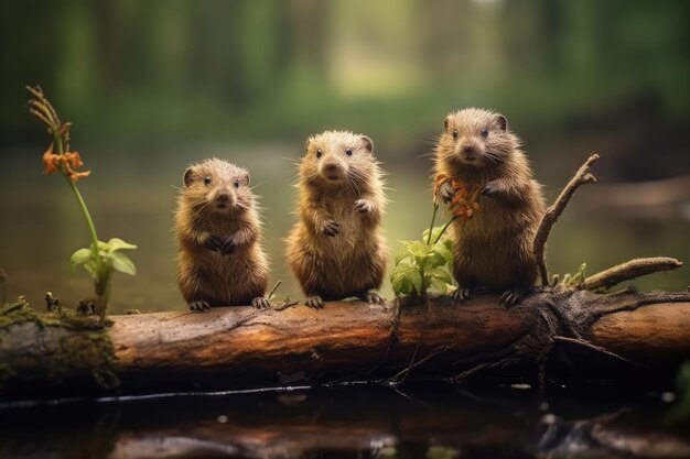 Famiglia di castori eurasiatici in acqua fotografia della fauna selvatica