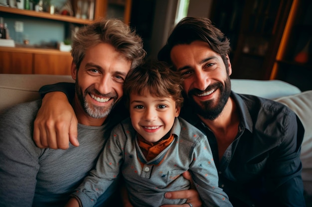 famiglia di genitori gay con il loro figlio