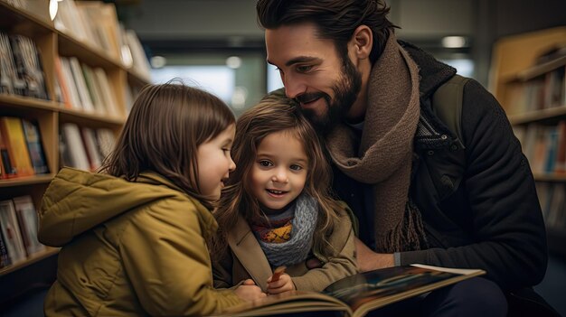 Famiglia di quattro persone che si divertono insieme sul divano circondati da libri Giornata mondiale del libro