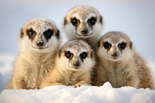 Famiglia di suricati artici sulla neve