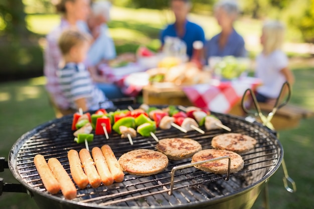 Famiglia facendo barbecue nel parco