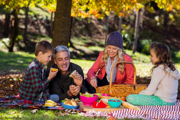 Famiglia facendo colazione al parco