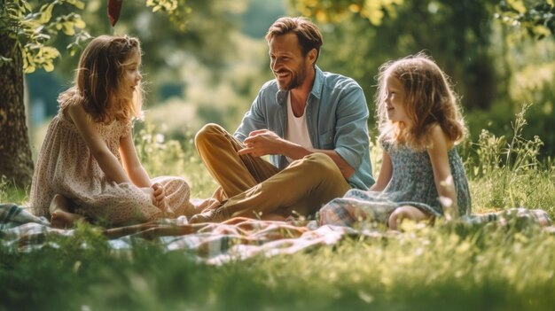 Famiglia felice a picnic nel parco