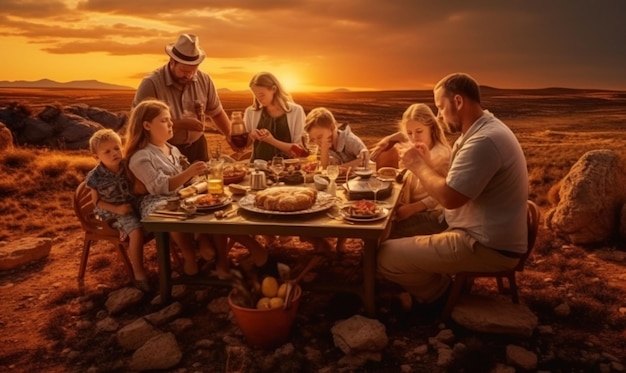 Famiglia felice al tramonto ai generativa