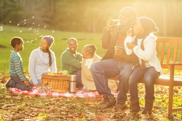 Famiglia felice avendo un picnic