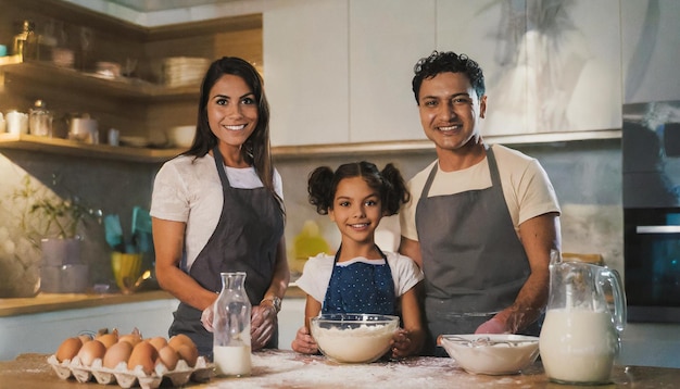 famiglia felice che cucina una torta