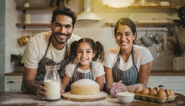 famiglia felice che cucina una torta