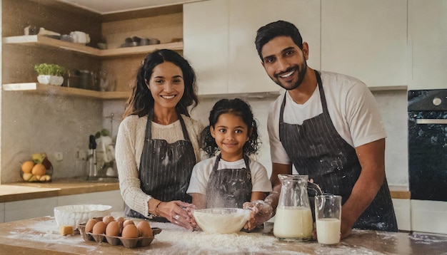 famiglia felice che cucina una torta