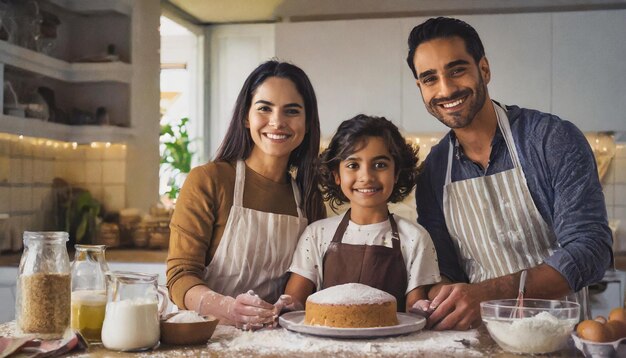 famiglia felice che cucina una torta