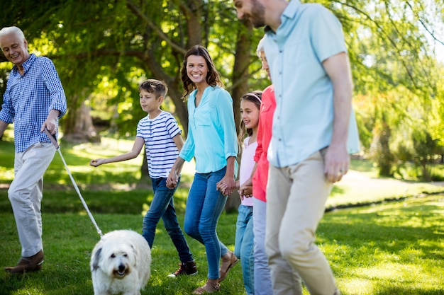 Famiglia felice che gode nel parco