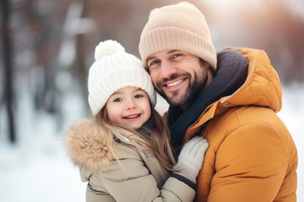 Famiglia felice che si diverte mentre viaggia all'aperto in inverno