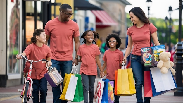 Famiglia felice con le borse della spesa