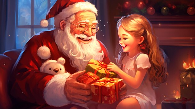 famiglia felice e bambini in cappelli di Babbo Natale con albero di Natale e scatole regalo famiglia felice festa di Natale celebrazione felice Natale felice anno nuovo