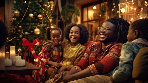 Famiglia felice nella notte dell'evento natalizio