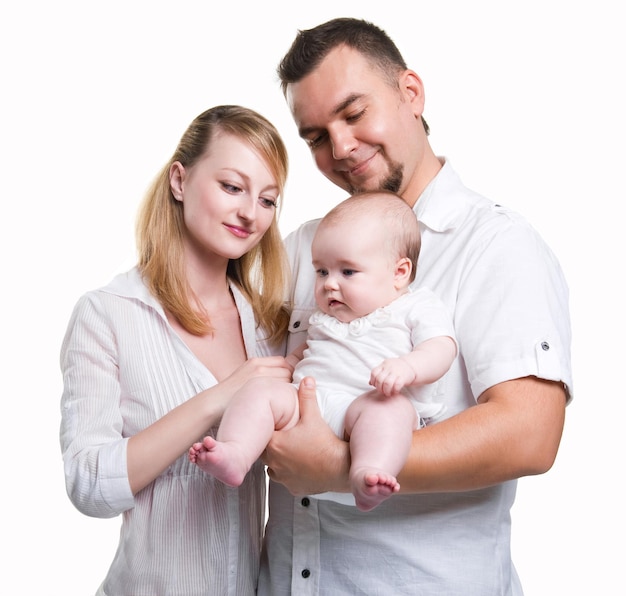 Famiglia felice sullo sfondo bianco