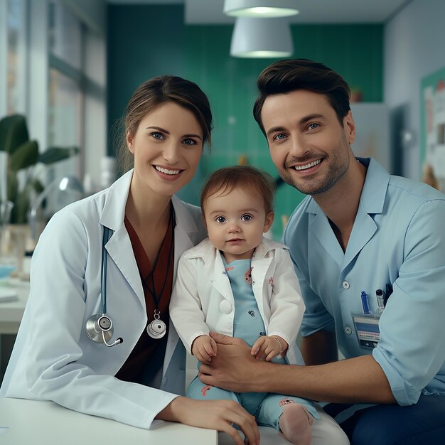 Famiglia felice visita un medico in ufficio