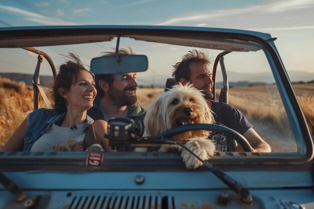 Famiglia in auto marito e moglie cane