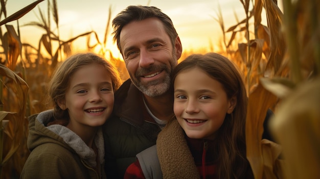 Famiglia in un campo di grano